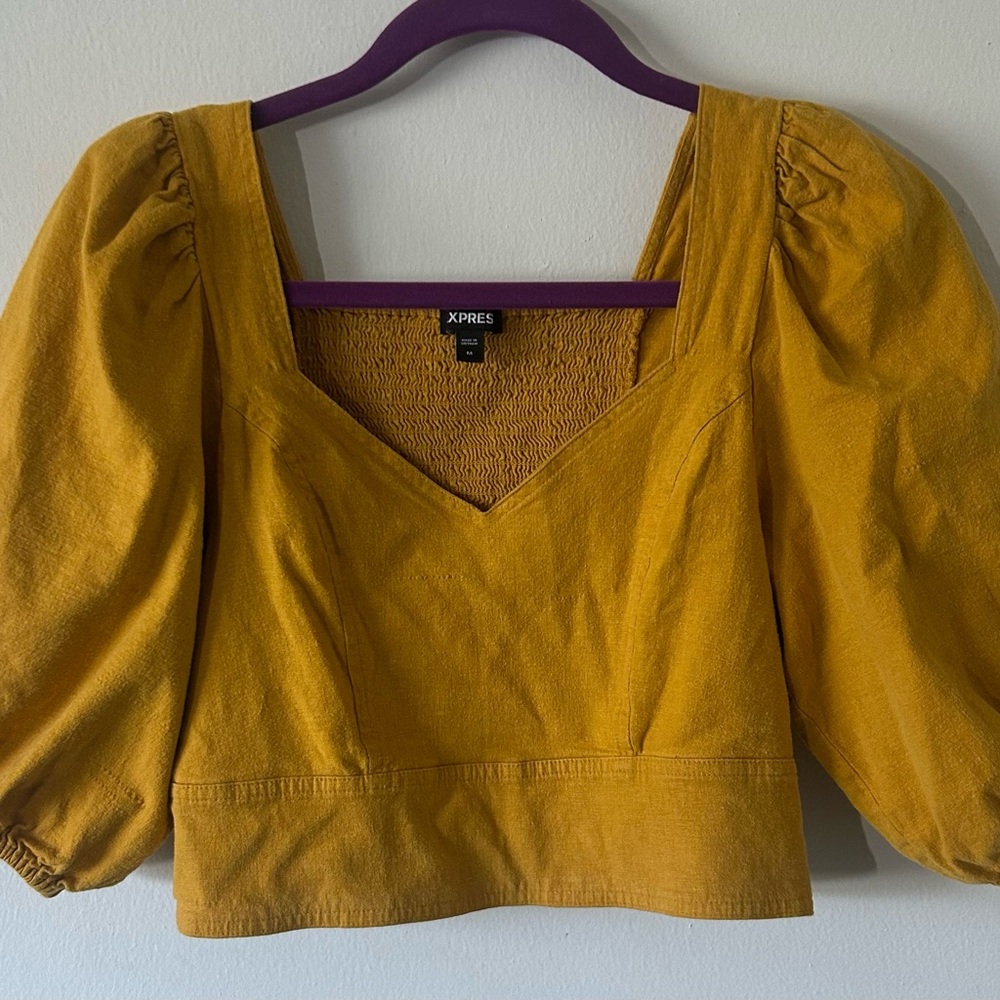 Express Mustard Yellow Puff Sleeve Blouse
